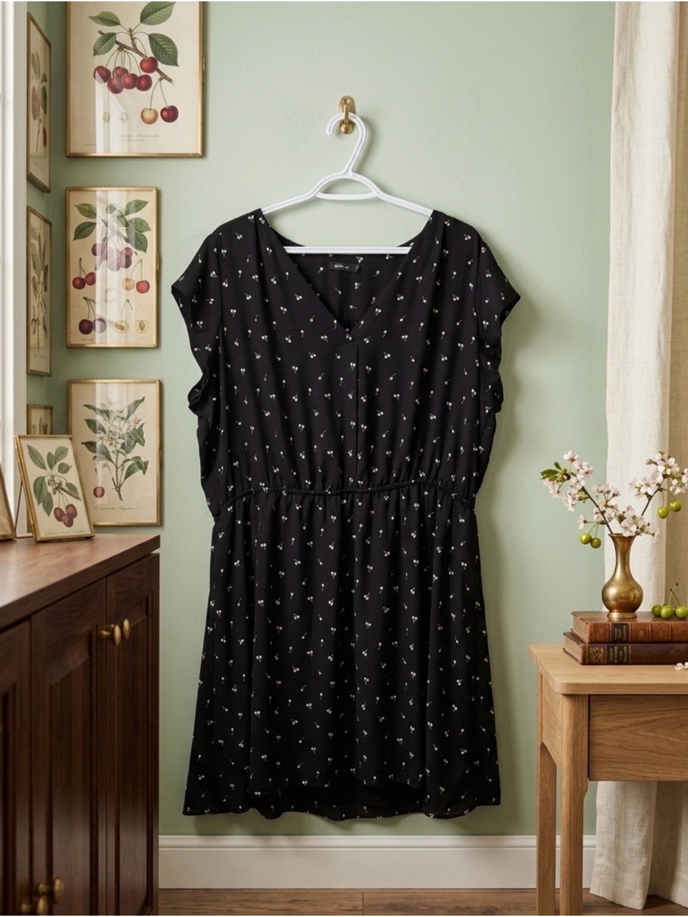 Beautiful Black and White Cherry Print Dress